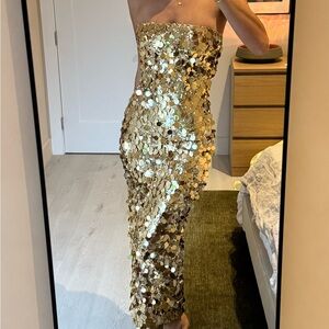 Glamorous Gold Strapless Sequin Dress